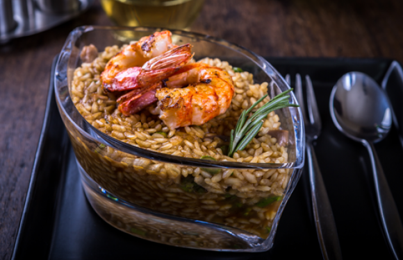 Arroz cremoso de setas, langostinos y trigueros